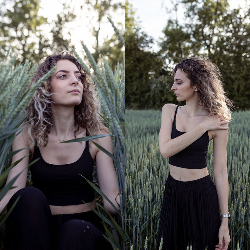 Séance portrait dans un champ de blé
