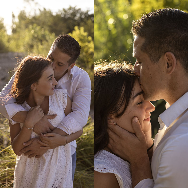 Couple habillé en blanc se font des bisous