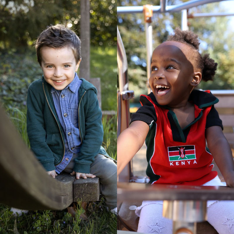 Enfants entrain de jouer sur un toboggan et dans une aire de jeu